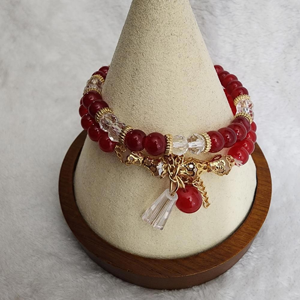 Red/Gold Crystal Beaded Stackable Bracelets - image 5